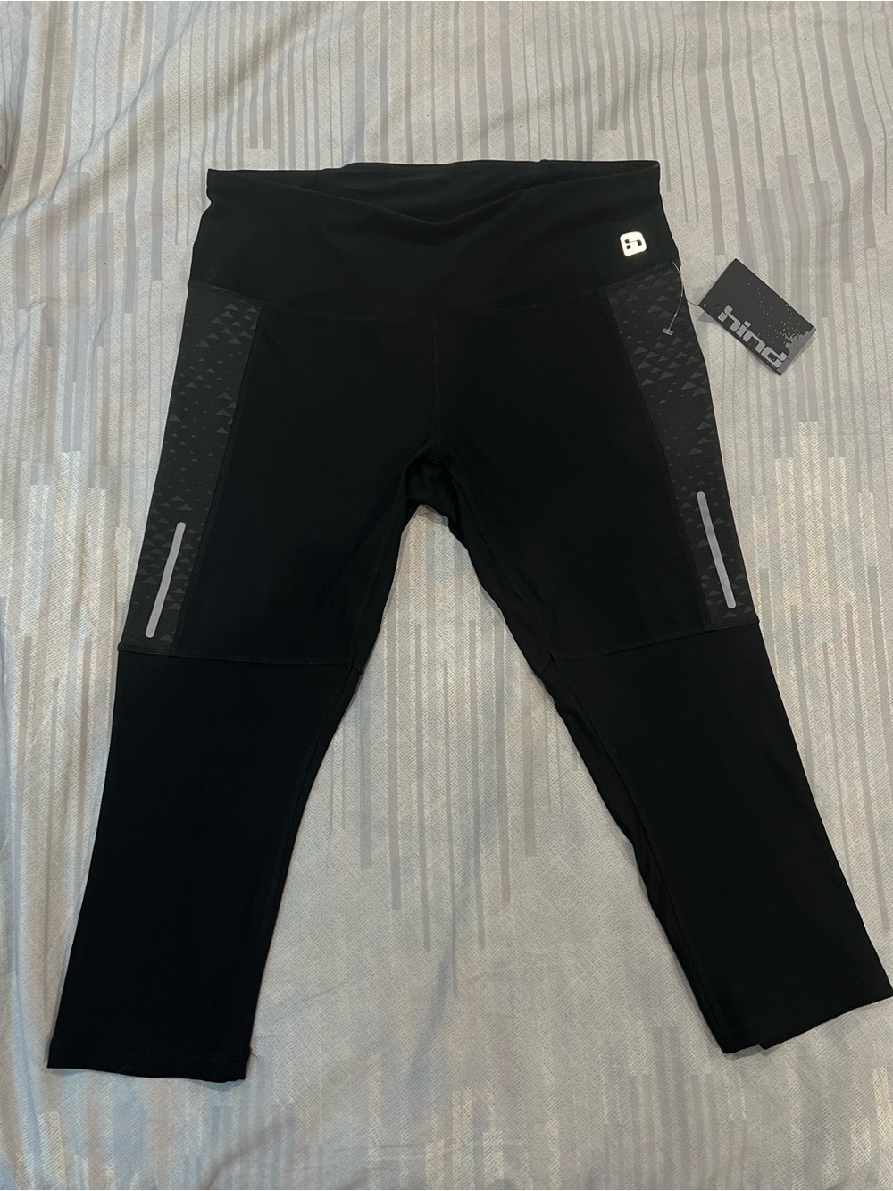 BNWT Hind Performance Black Cropped Leggings with sheer detail on legs.